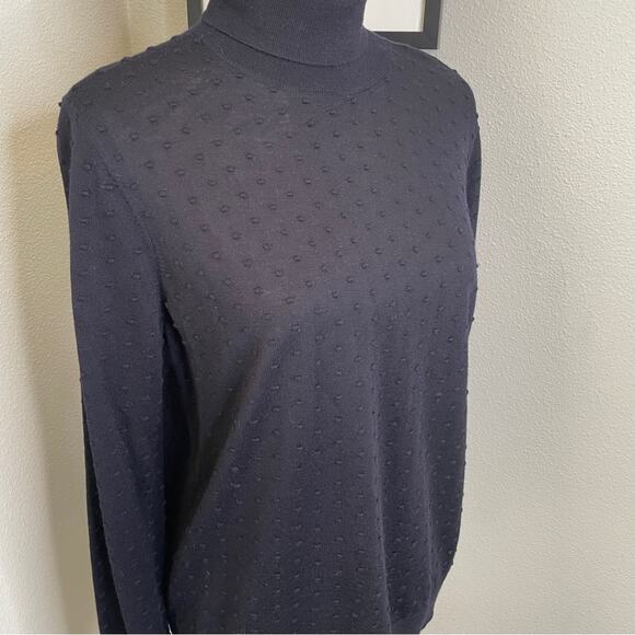 COS Navy Blue Nubby Dot Wool Turtleneck Sweater | M - Picture 4 of 6